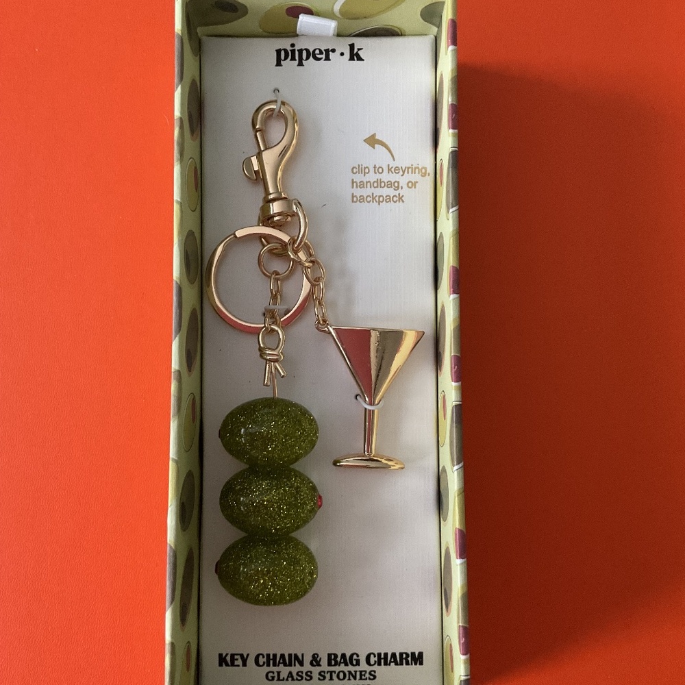 New Piper K martini glass and sparkling olives key chain bag charm